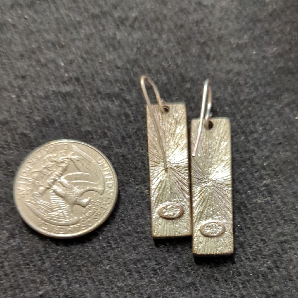 Premier Designs Silver Tone Patterned Rectangle Statement Earrings - Picture 4 of 4
